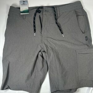 O’Neil NWT men’s 34 crossover shorts grey white drawstring button zip